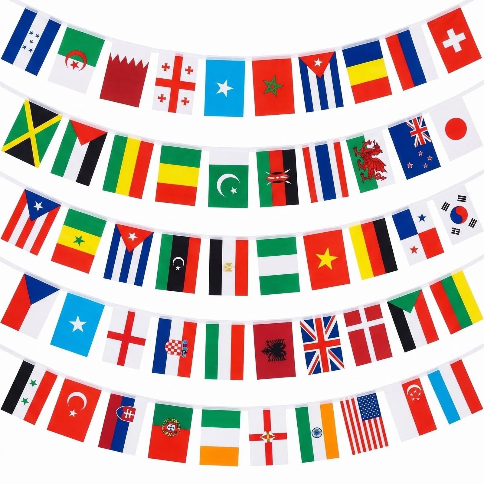 Guirnaldas de banderines con banderas de muchos países