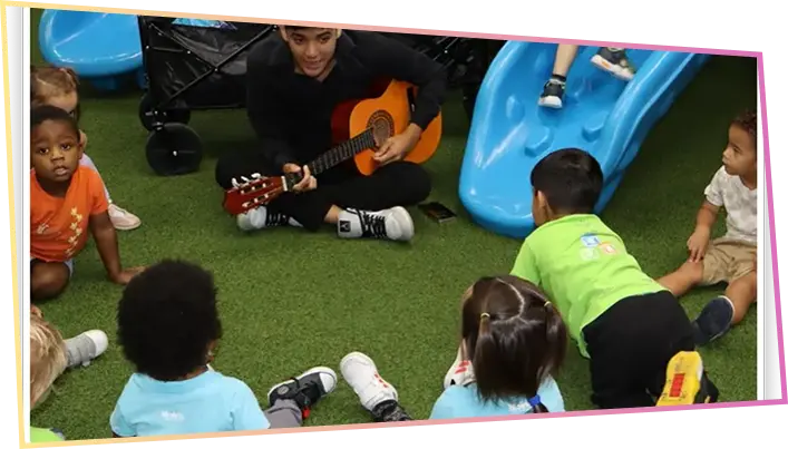 Families engaging with children during class activities