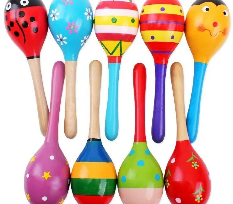 Maracas de madera pintadas a mano con colores alegres